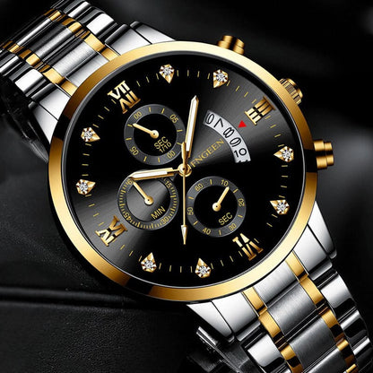 FNGEEN Men Luxury Business Military Quartz Watch Stainless Steel Band